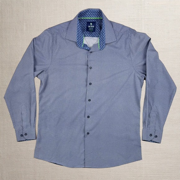 Tom Baine Other - Tom Baine Slim Fit Dress Shirt XL 17-17.5 Blue Geometric Stretch Wrinkle Free